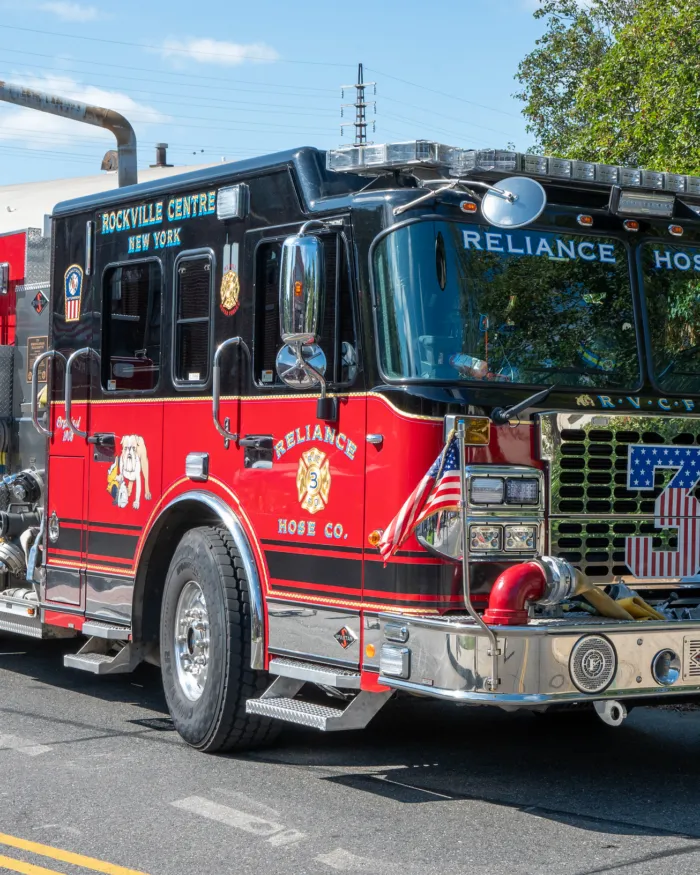 Reliance Hose Company No. 3 fire engine displayed in Rockville Centre.