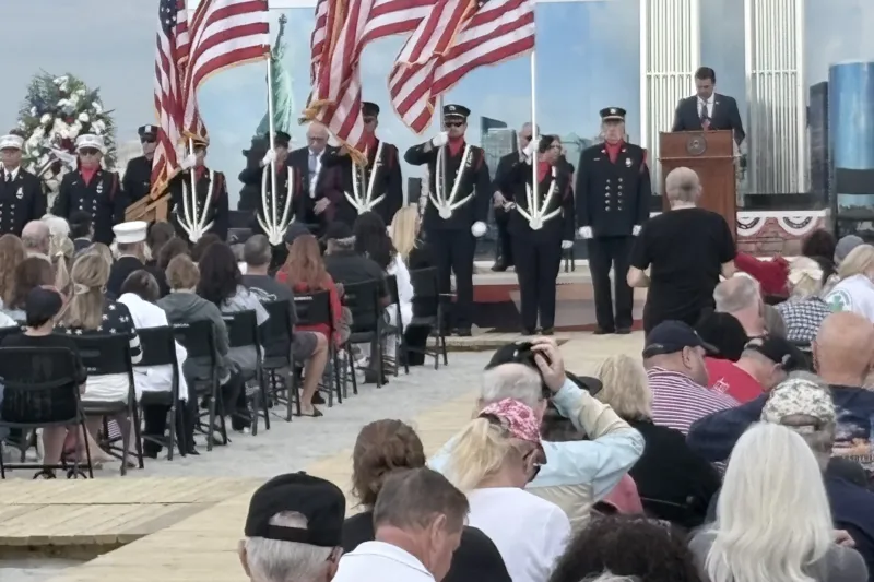 Rockville Centre Fire Department color guard presenting the colors during a 9/11 memorial ceremony.